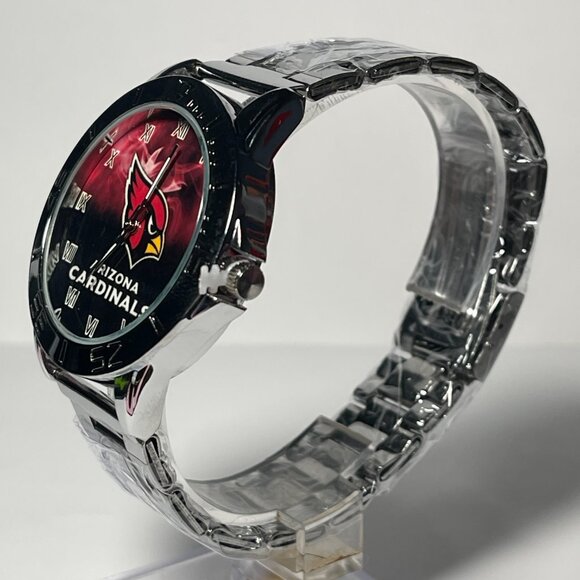 Arizona Cardinals NFL Team Logo Men's Stainless-Steel Silver Watch NEW - Picture 4 of 9